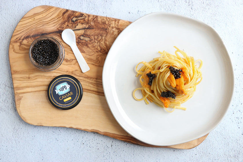 Maine Uni Pasta & SoPo Seafood Caviar recipe