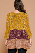 Load image into Gallery viewer, Oddi Color Block Mixed Floral Print Top in Mustard Mix
