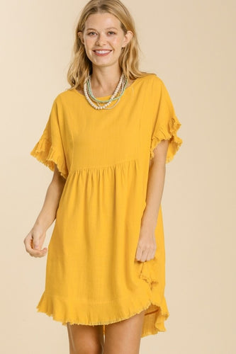 Umgee Oatmeal Linen Blend Tiered Dress with Ruffled Sleeves – June Adel