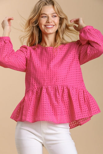 Umgee Swiss Dot Top with Smocked Detail in Dusty Rose FINAL SALE