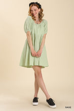 Load image into Gallery viewer, Umgee Pleated Dress with Puff Cuffed Sleeves in Sage
