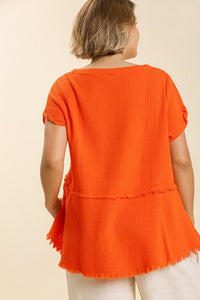Umgee Gauze Short Sleeve Top in Orange