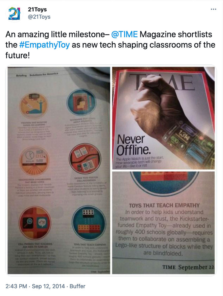 An amazing little milestone– @TIME  Magazine shortlists the #EmpathyToy as new tech shaping classrooms of the future!