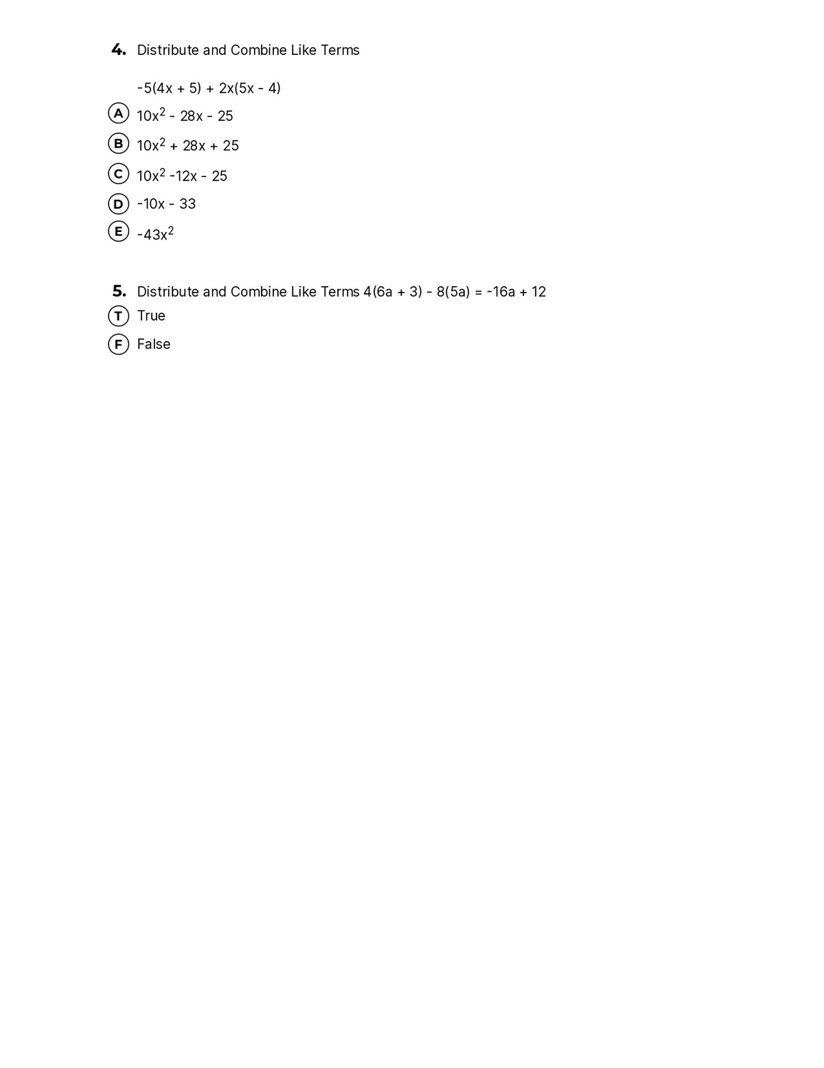 Combining Like Terms Practice Worksheet