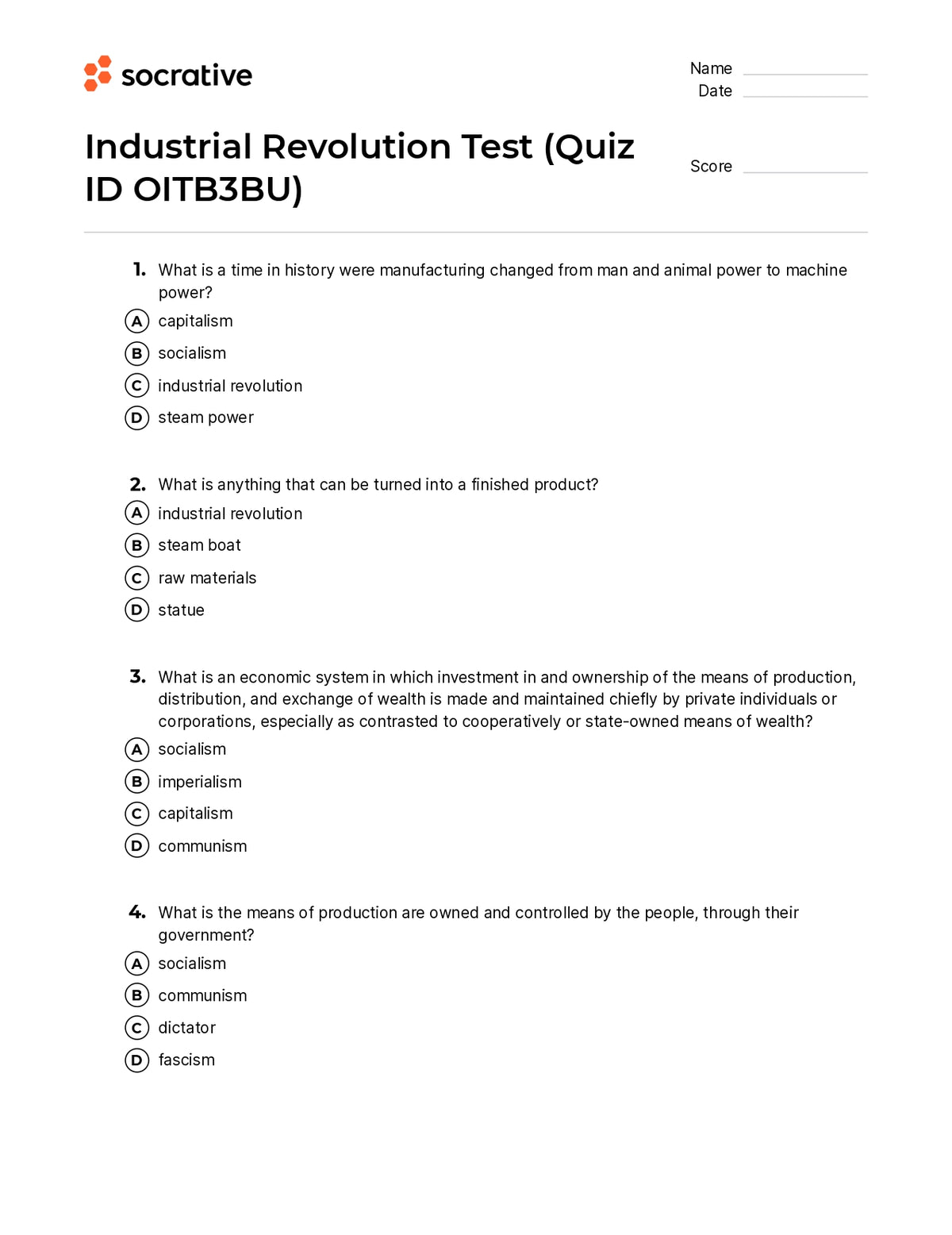 essay questions about the industrial revolution