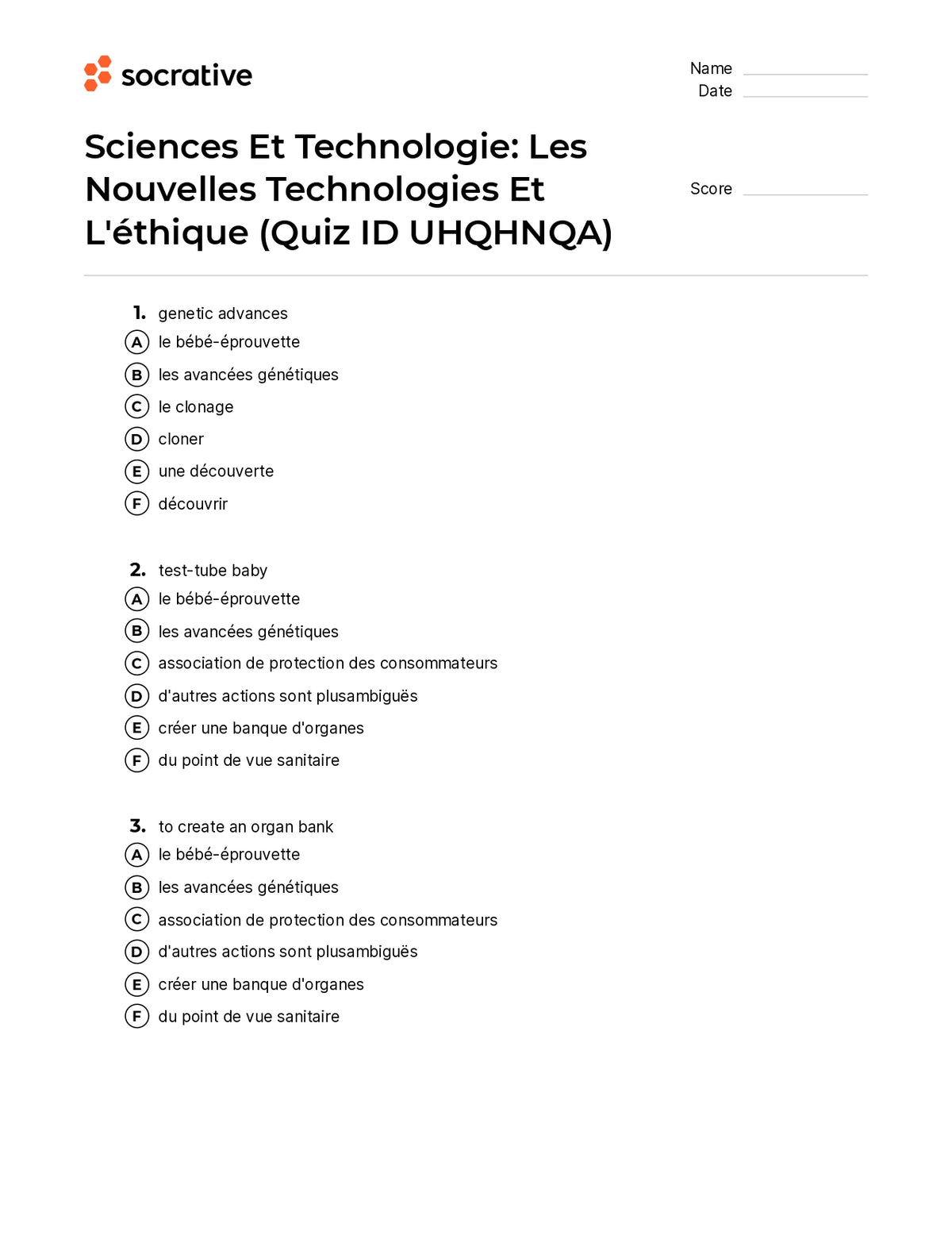 Sciences Et Technologie Les Nouvelles Technologies Et L'Éthique – Quiz Shop