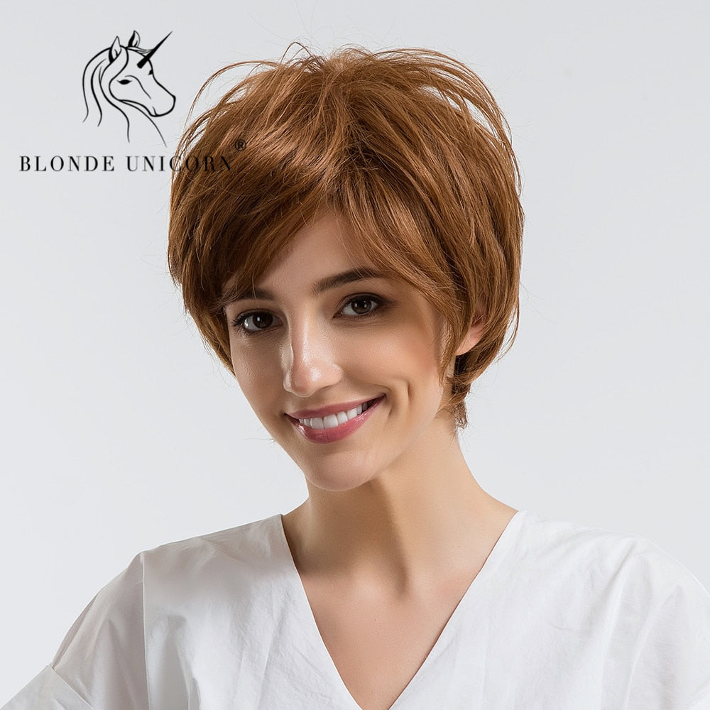 Magnificent Pixie Cut Wig Natural Straight Hair Mixed Color Wig