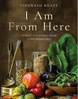 Cover of I Am From here with jars of spices and fresh produce on a brown backaground