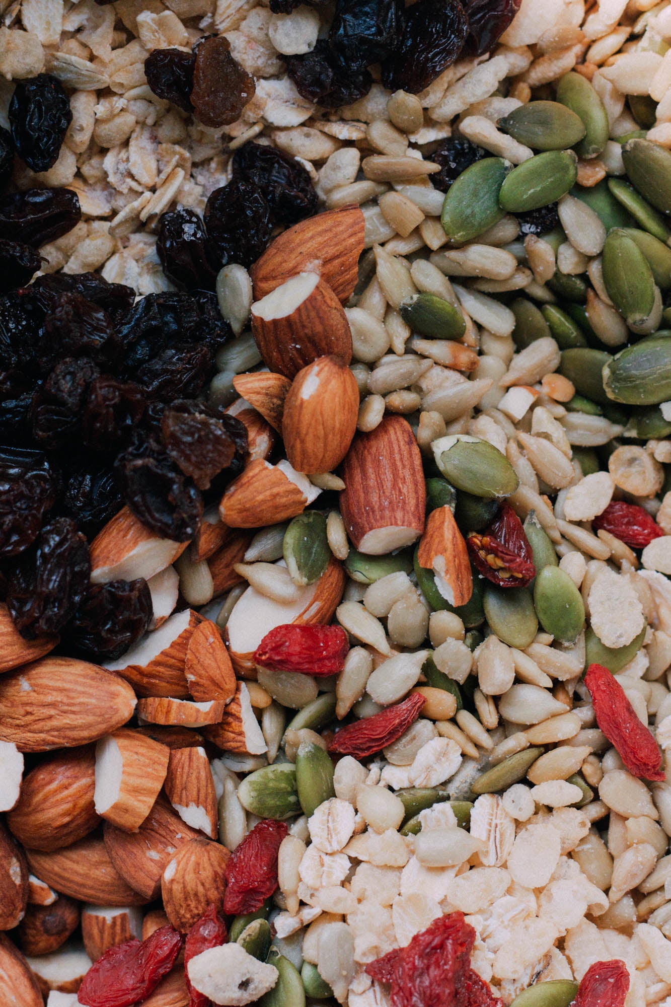 almonds, pumpkin seeds, dried fruit