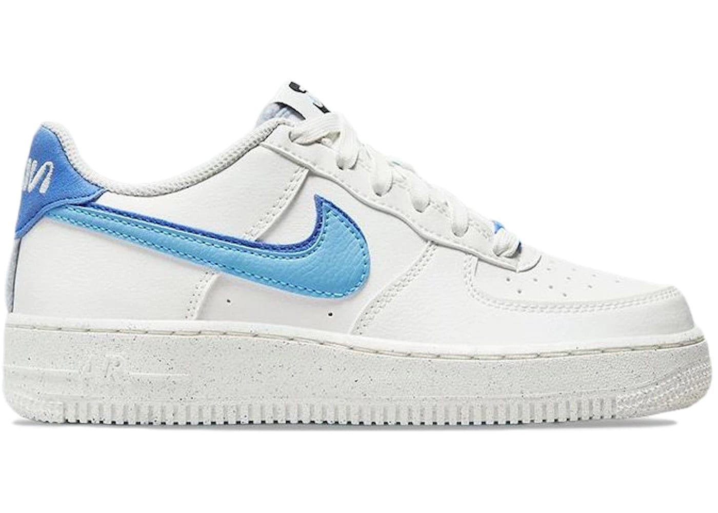 white nike air force 1 with blue swoosh