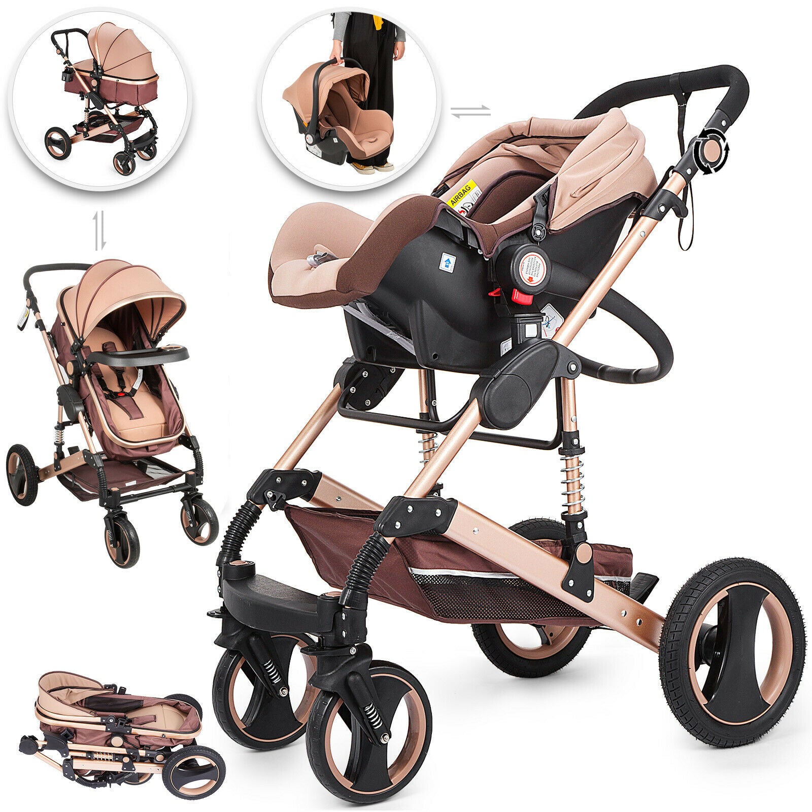 travel system stroller with rubber wheels