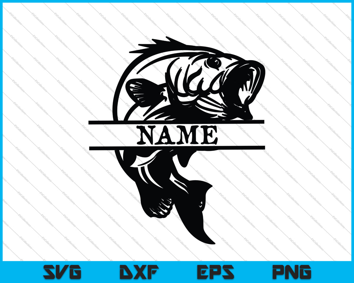 Bass fish monogram Fishing SVG PNG Files - creativeusart