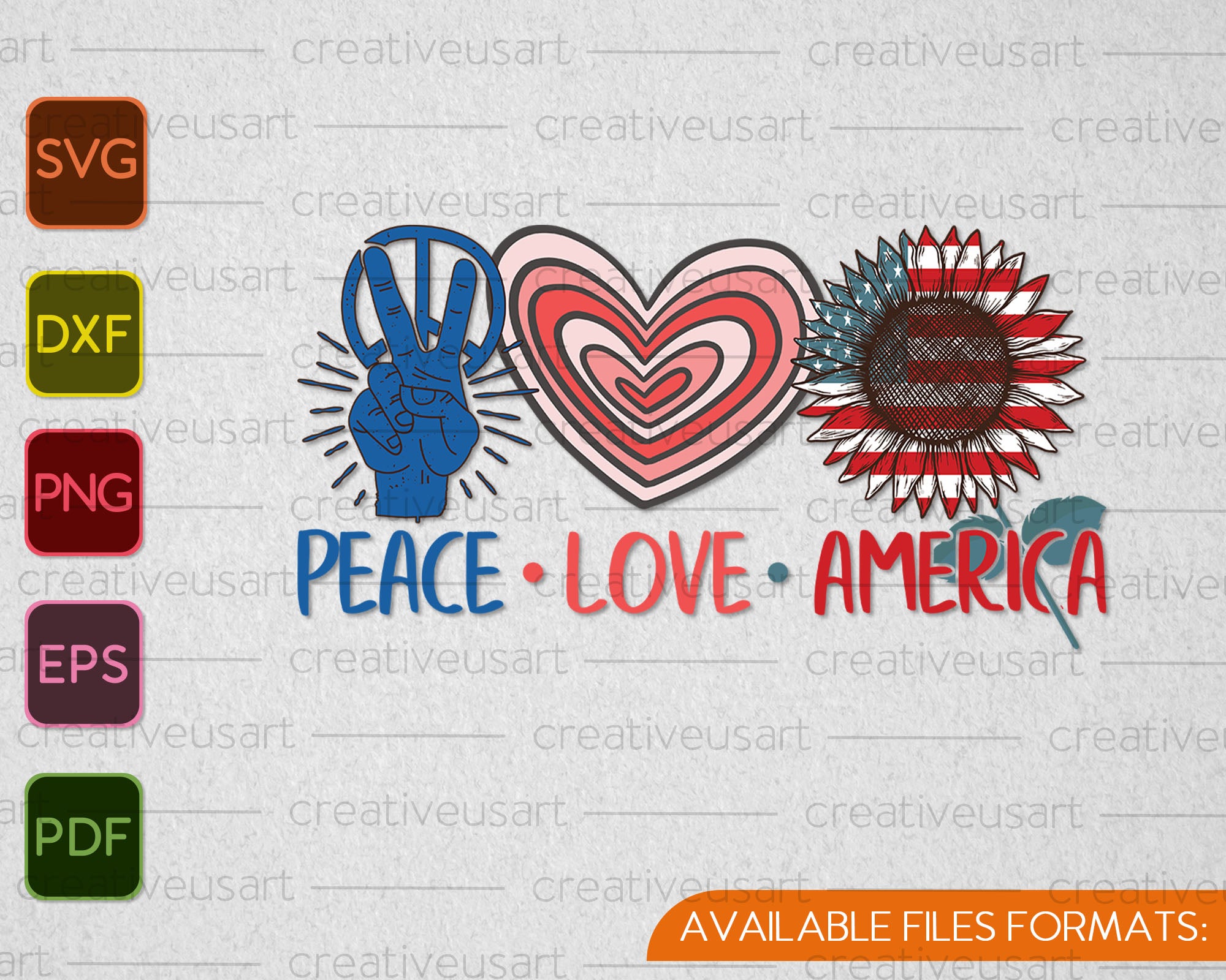 Peace Love America 4th Of July Sublimation Svg Png Files Creativeusart