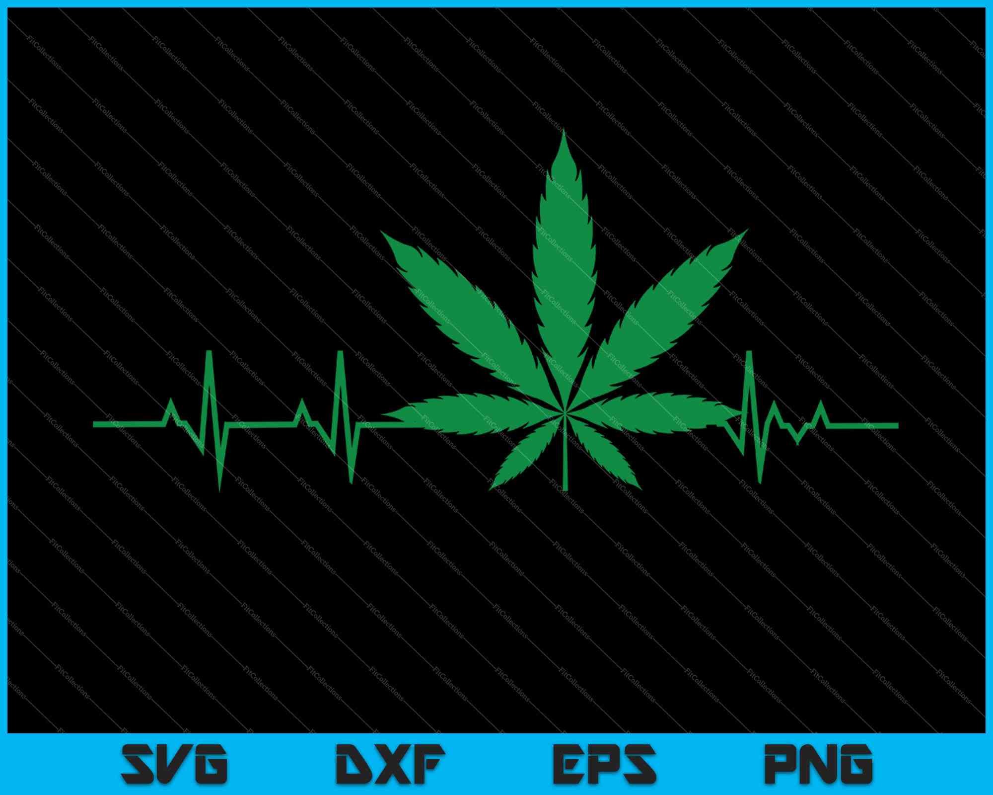 Marijuana Leaf Heartbeat SVG PNG Files - creativeusart