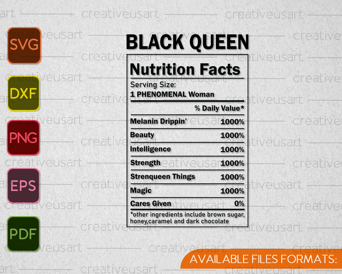 Black Queen Nutrition Facts SVG PNG Files – creativeusart