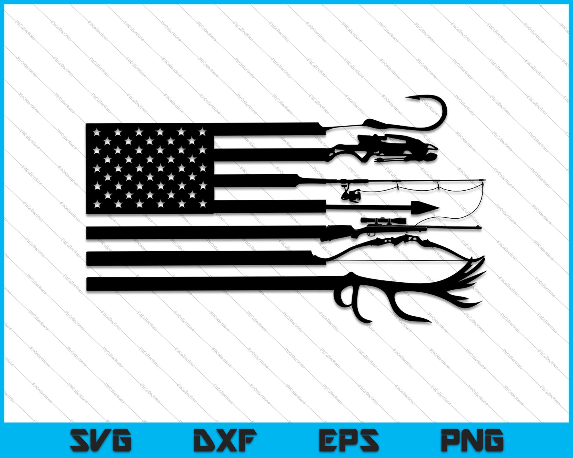 Hunting and Fishing American Flag SVG PNG Printable Files – creativeusart