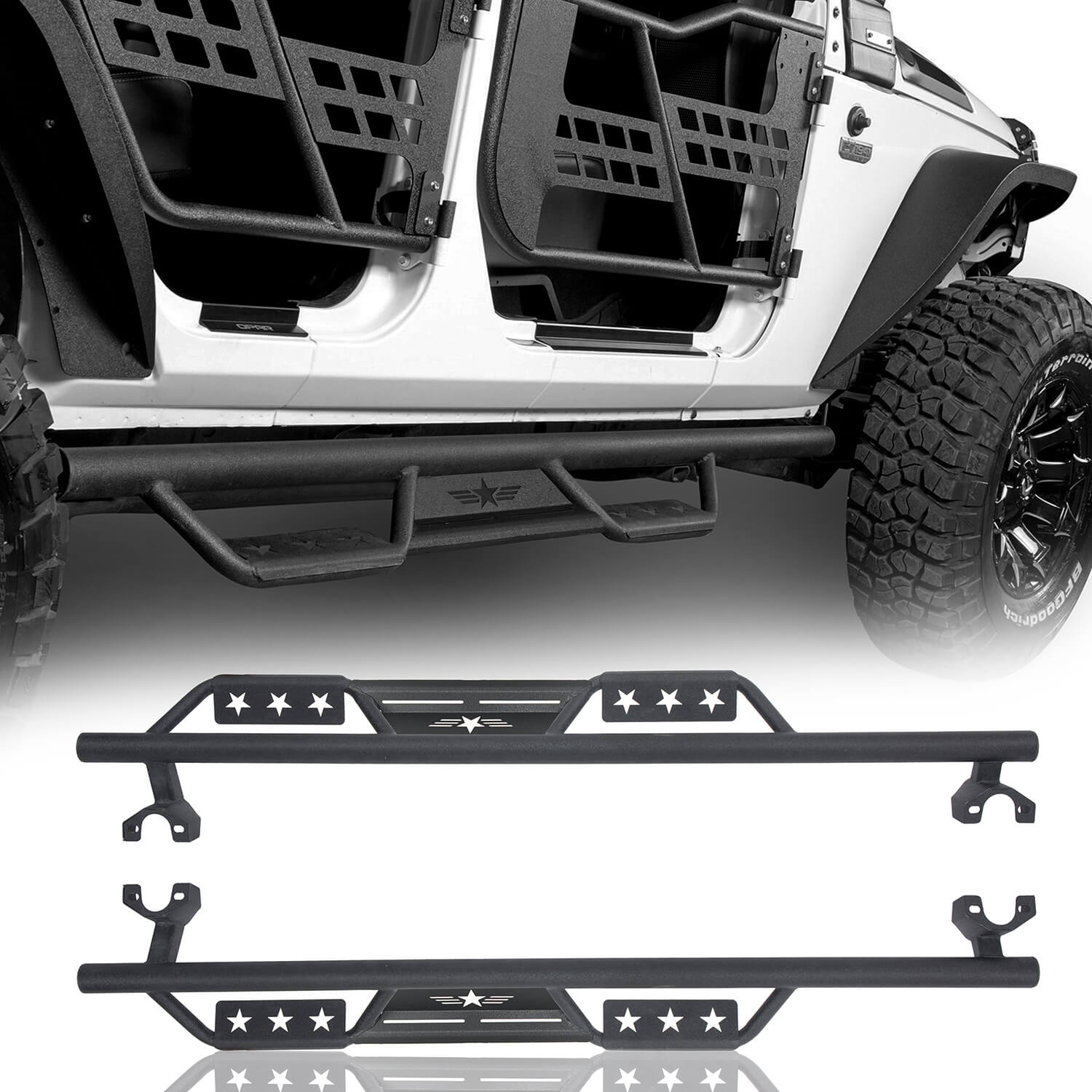 Jeep JK 4 Door Side Steps Wide Drop Nerf Bars Solid Steel Running Boards  for 2007-2018 Wrangler JK – Bunker 4x4