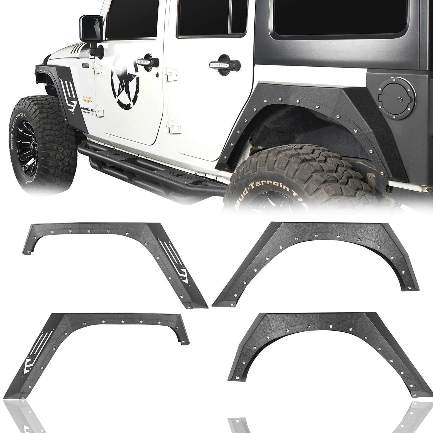 Jeep JK Fender Flares Armour Style Front & Rear Kit for 2007-2018 Jeep  Wrangler JK – Bunker 4x4