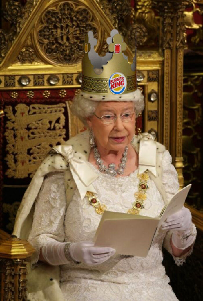 Burger King logo crown on Queen Elizabeth