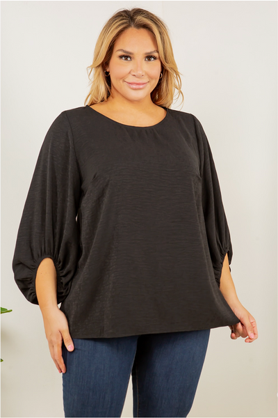 ALL FOR THIS - Jacquard Leopard Balloon Sleeve Blouse (Curvy)