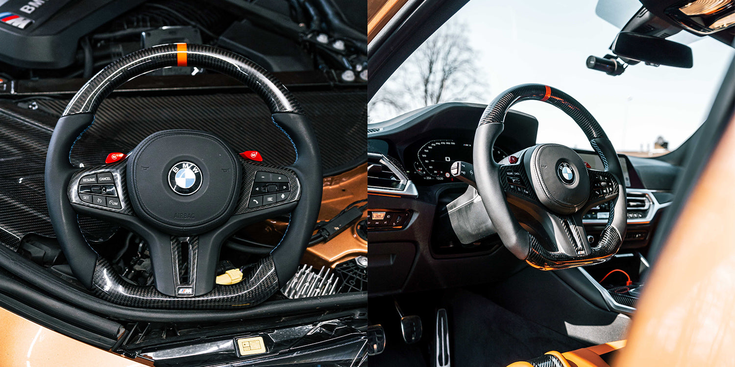 SHFT BMW G80 M3 Steering Wheel In Gloss Carbon Fibre & Leather | R44 Performance