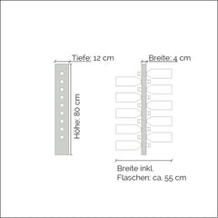 Weinregal Hanglage Mini-Zeichnung mit Maßen-80cm lang und 55cm breit inkl Flaschen-für die Wand aus Holz