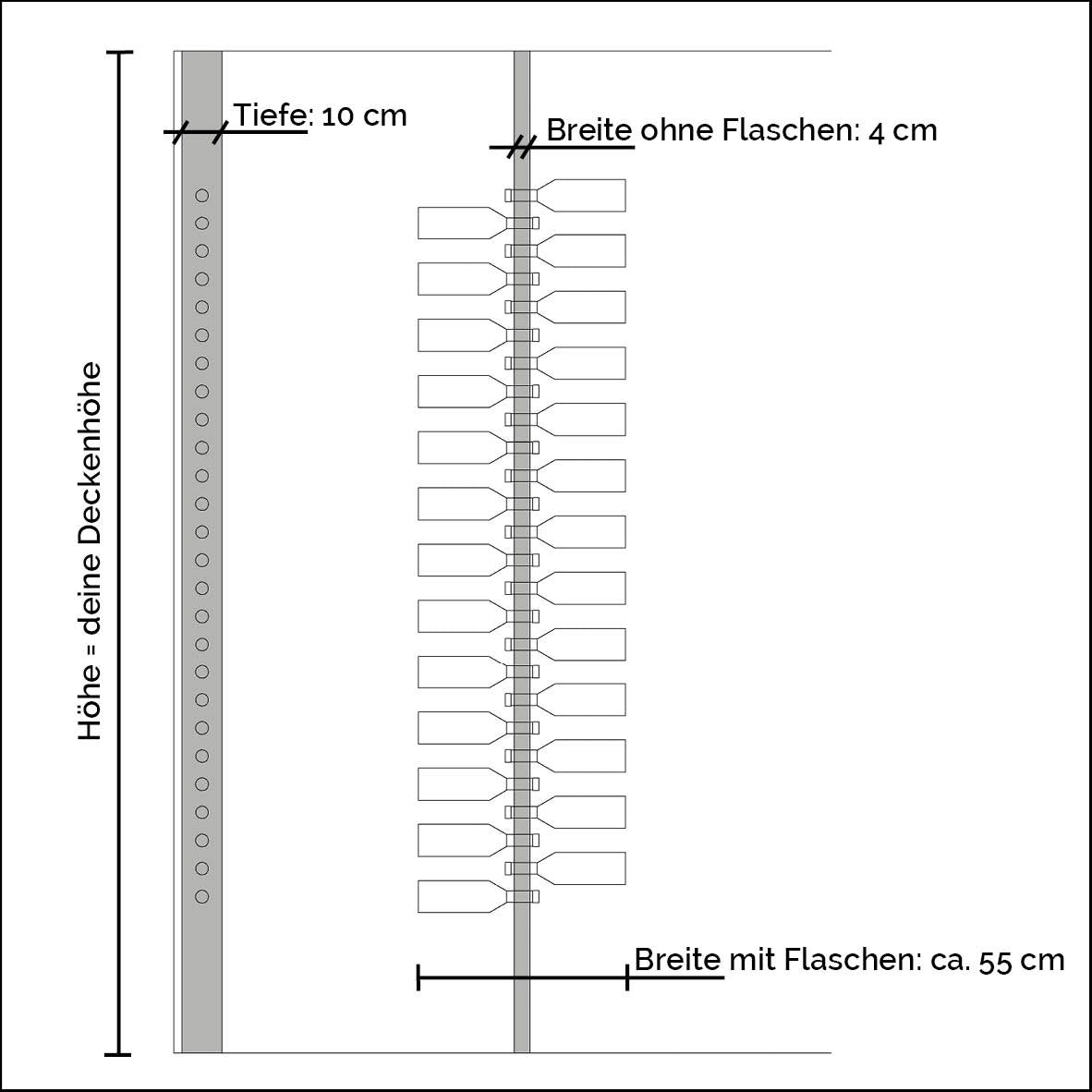 Weinregal Hanglage-Maße-Länge-Deckenhöhe-Breite-Tiefe