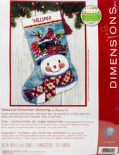 Load image into Gallery viewer, Dimensions Seasonal Snowman Christmas Cardinal Needlepoint Stocking Kit 09159