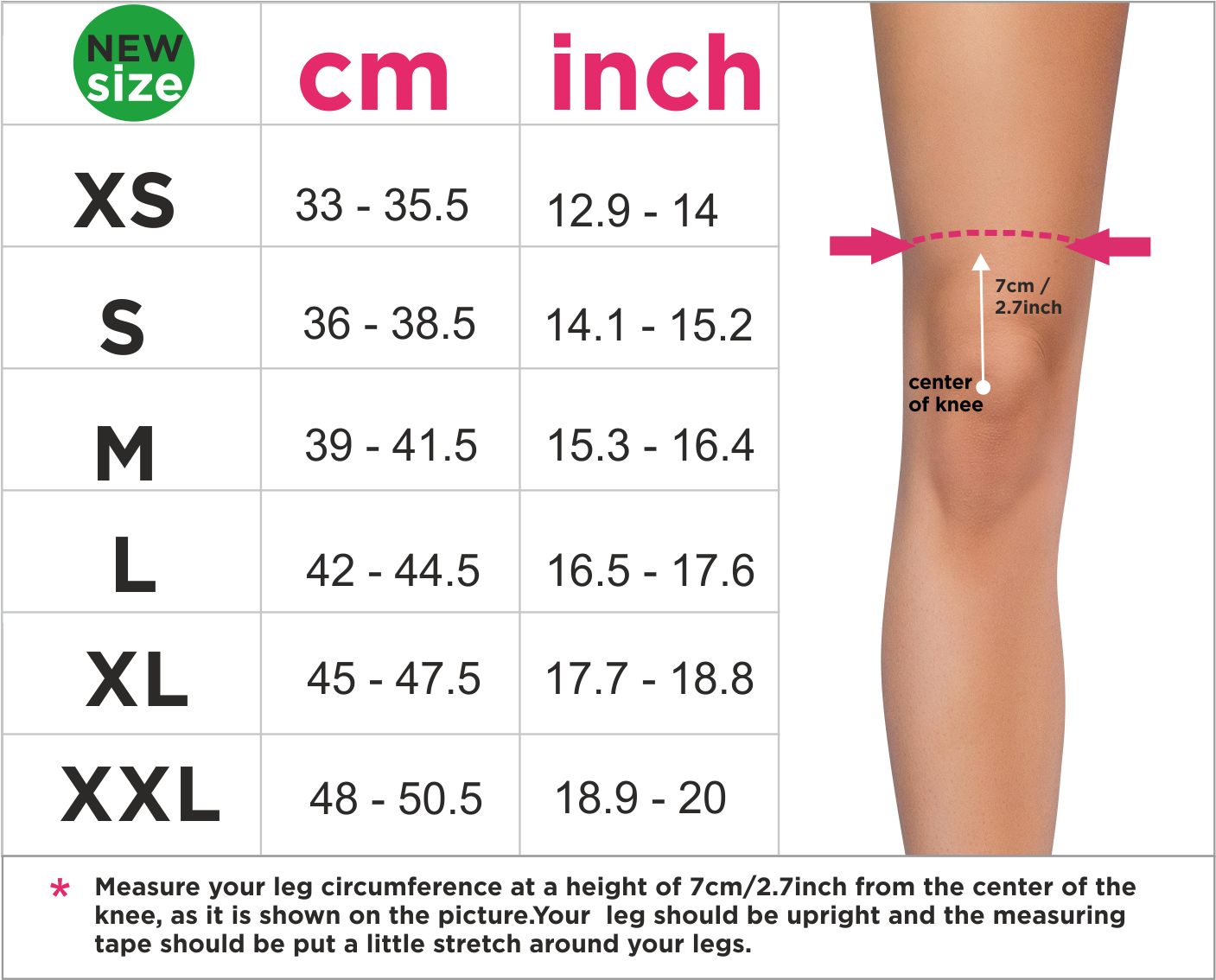 Queen Size Chart - Knee Pads