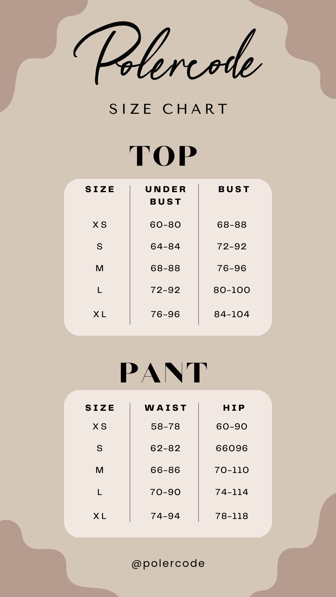 Polercode Size Chart