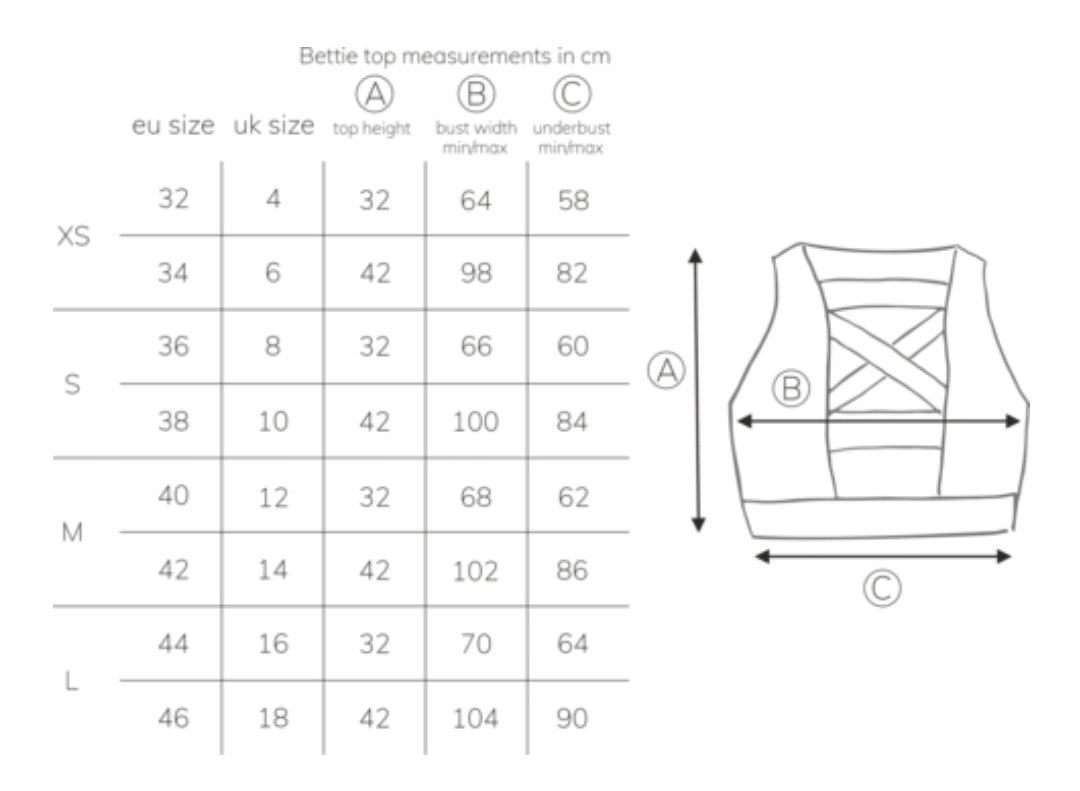 Sway Bettie Top Size Chart