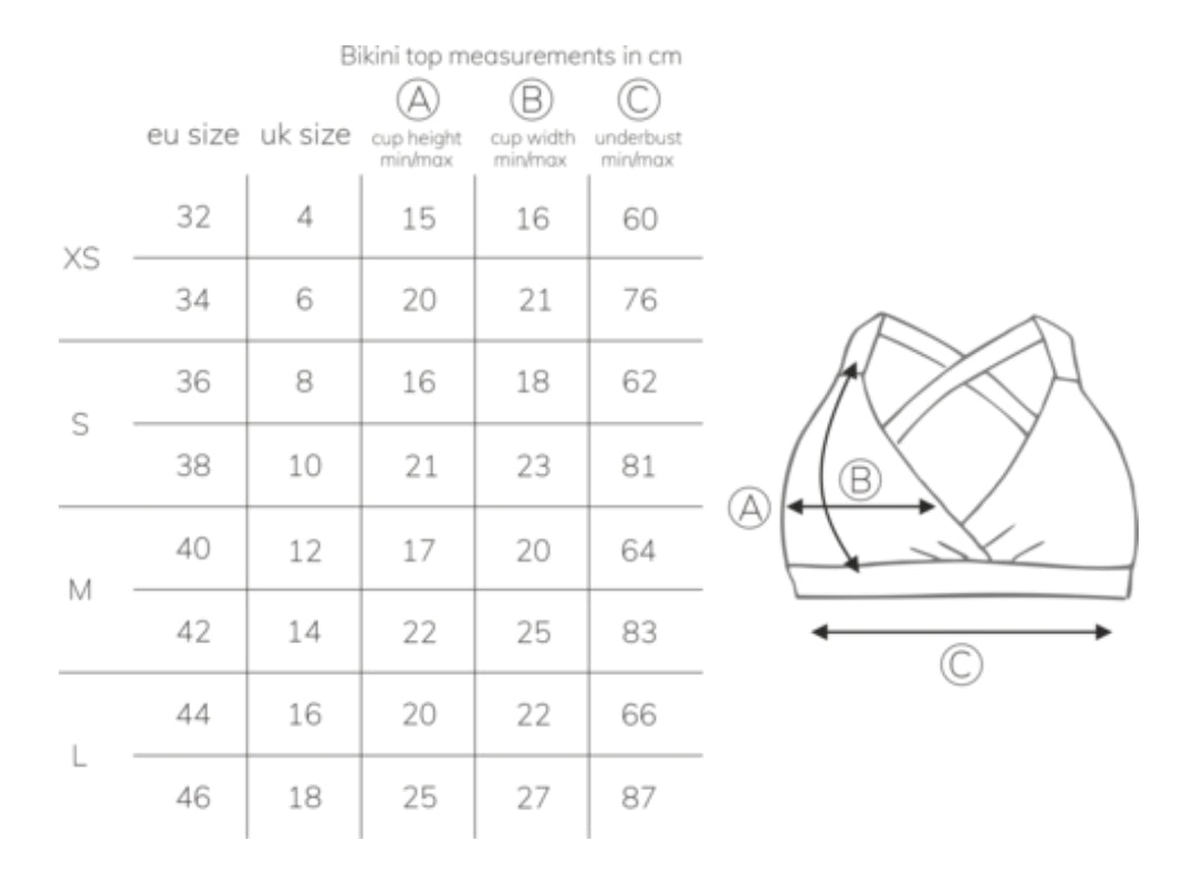 Sway Bikini Top Size Chart