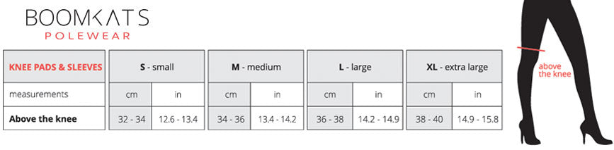 BOOMKATS KNEE PADS SIZE CHART