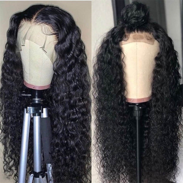 Black Curly Human Hair Frongt Lace Wig 
