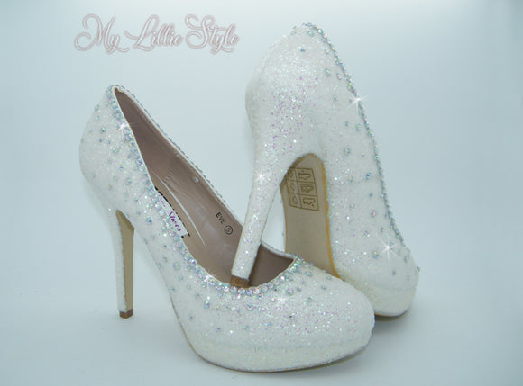 white glitter high heels