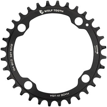 Wolf Tooth 104 BCD Chainring - 104 BCD, 4-Bolt, Requires Shimano 12-Speed Hyperglide+ Chain, Black