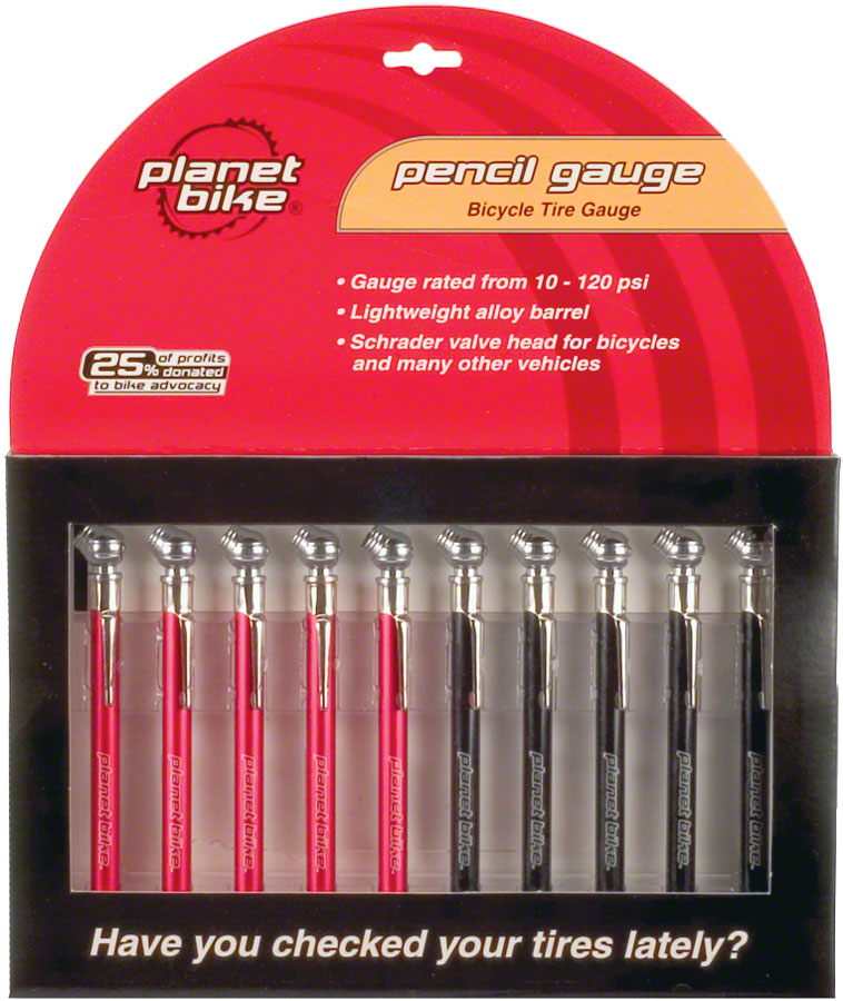 Planet Bike Pencil Gauge: Schrader Head, Card of 10 units