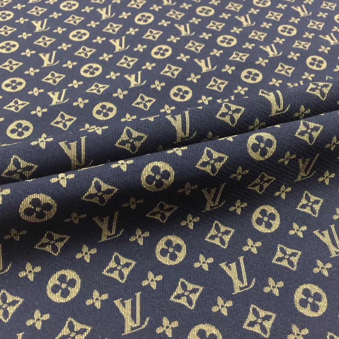 LV Fabric White on Blue Jacquard Fabric – FabricViva