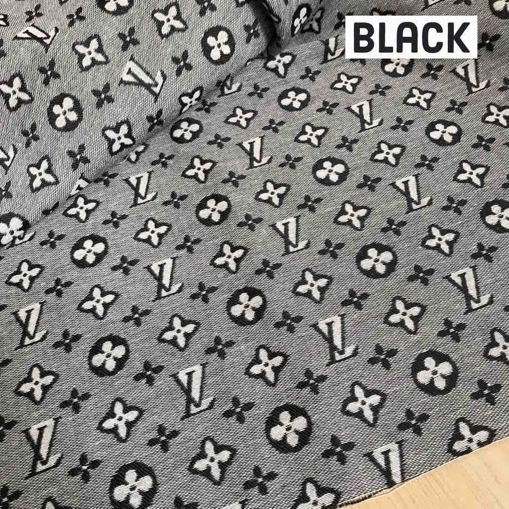 Black Louis Vuitton monogram print on white cotton fabric – logofabrics