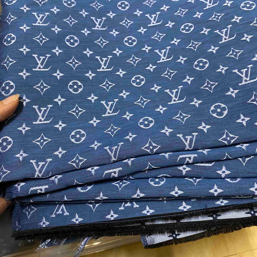 LV Blue Embossed Vinyl Fabric By The Yard