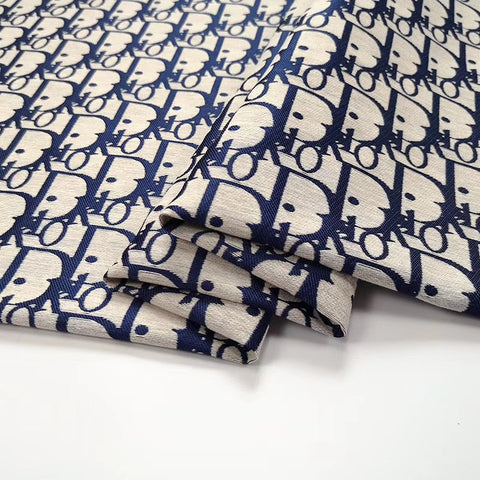 M02 NY Monogram Jacquard Fabric Blue and Khaki – FabricViva