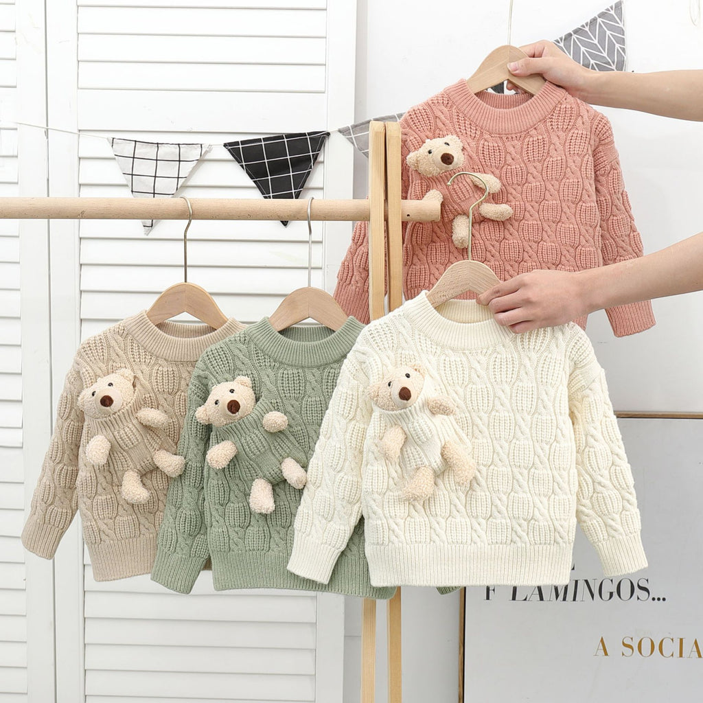 Knitted Pocket Teddy Bear Sweater (Spiral Pattern) Samantha Baby