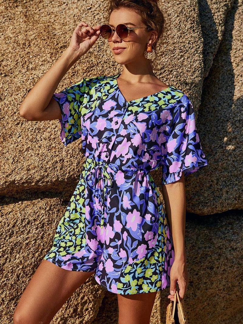 women's-stylish-multi-color-floral-trendy-vneckline-short-sleeve-summer-romper-jumpsuit