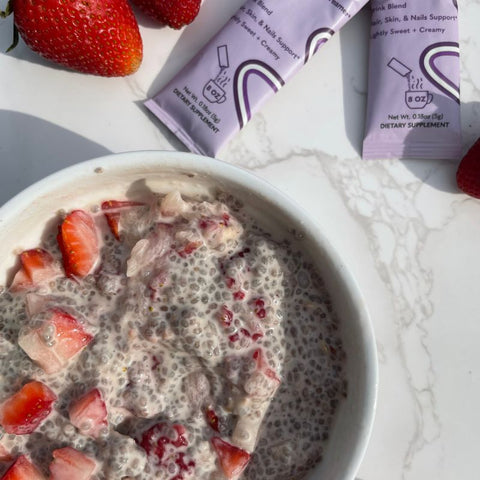 Strawberries and Cream Collagen Boost Chia Pudding 