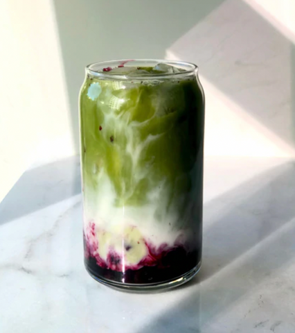 Blueberry Matcha "Boba" Latte