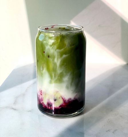 Blueberry Matcha "Boba" Tea Latte