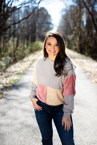 color block fuzzy sweatshirt