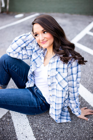 blue and white plaid top 