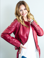 Red leather jacket from Rosa Lee Boutique