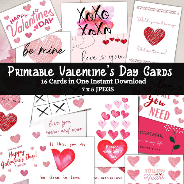 Printable Valentine's Day Cards - 16 Pack - Forest Rose Creative